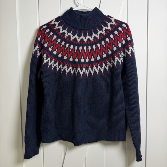 J.CREW Sweaters - J.Crew Fair Isle Nordic Wool Blend Ski Sweater Navy Red White Size Large Cozy